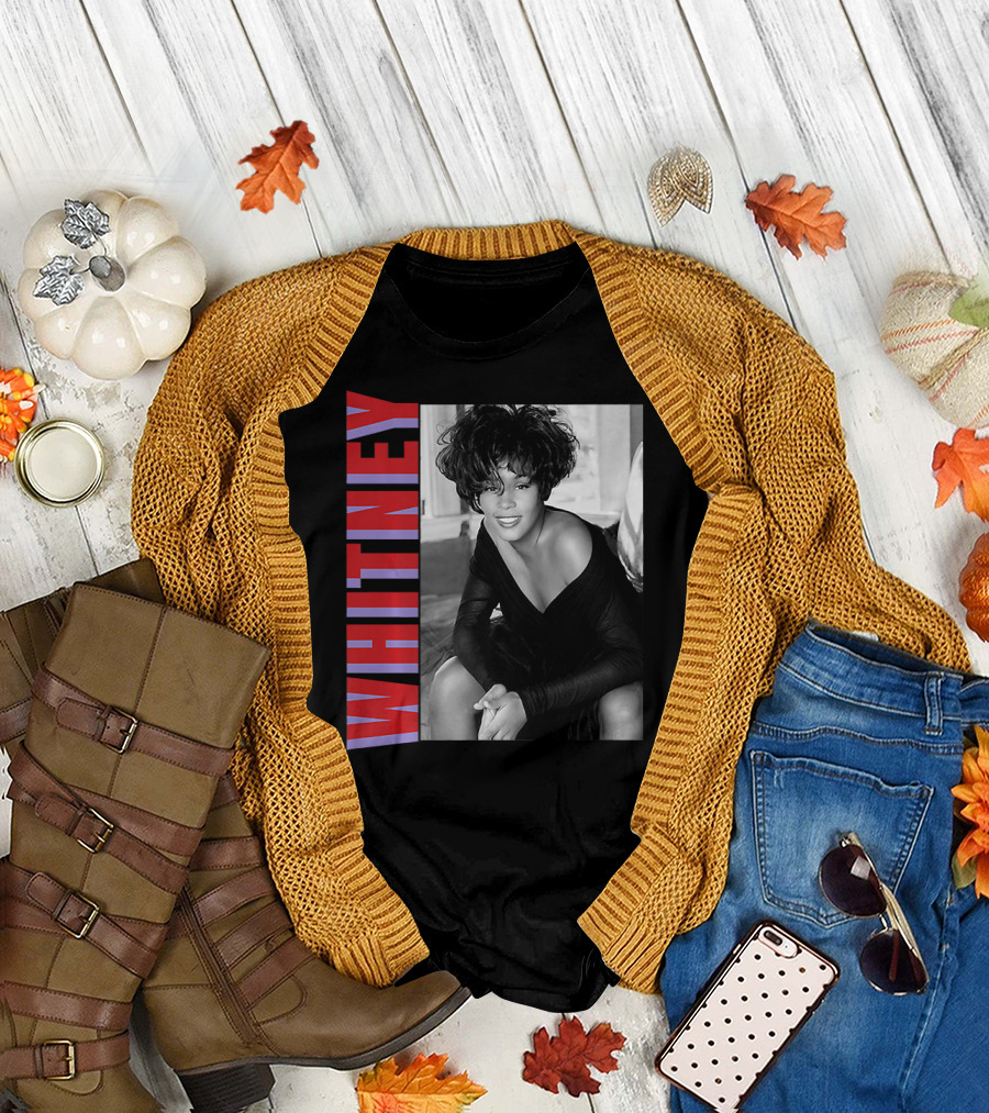 Whitney Classic Photo Bold Red Blue Text Monochrome T-Shirt
