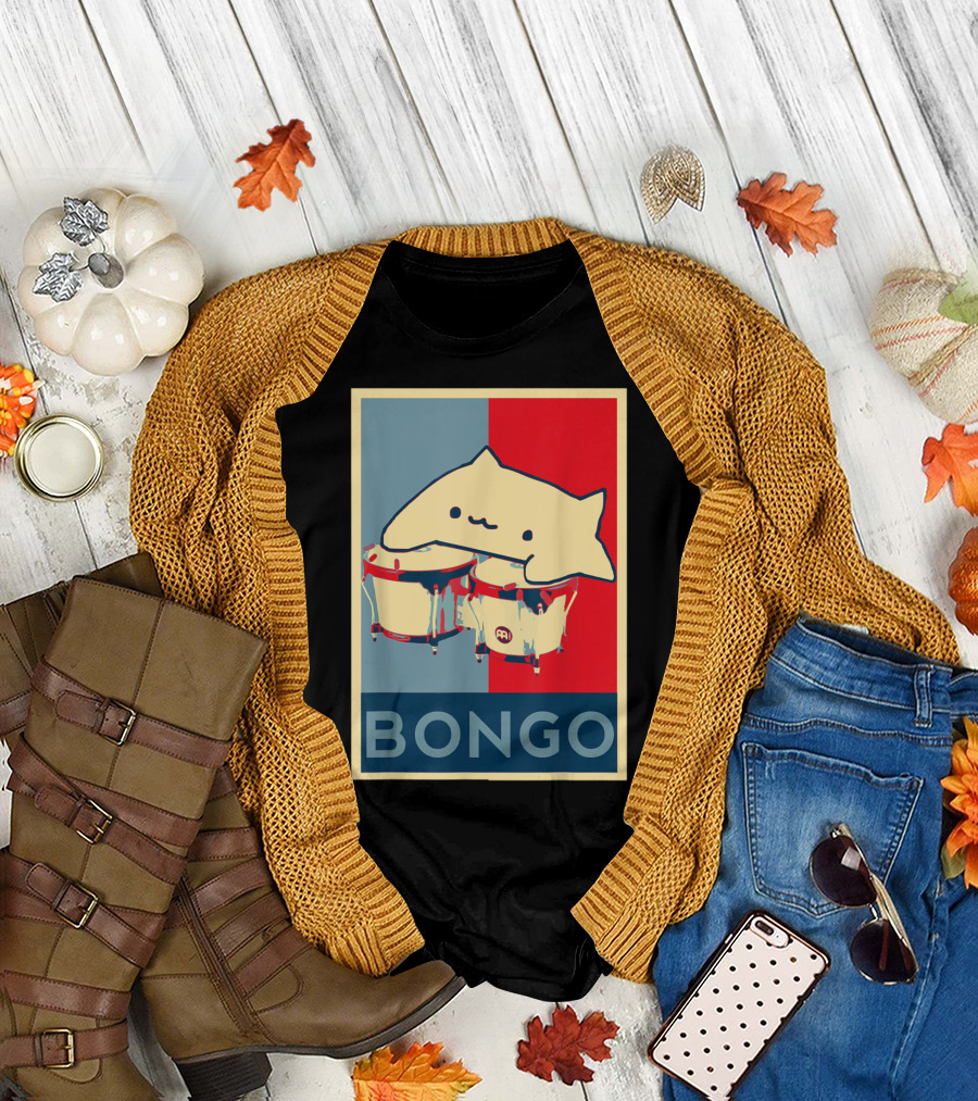 Bongo Cat Poster Style Playing Drums in Hope Colors T-Shirt