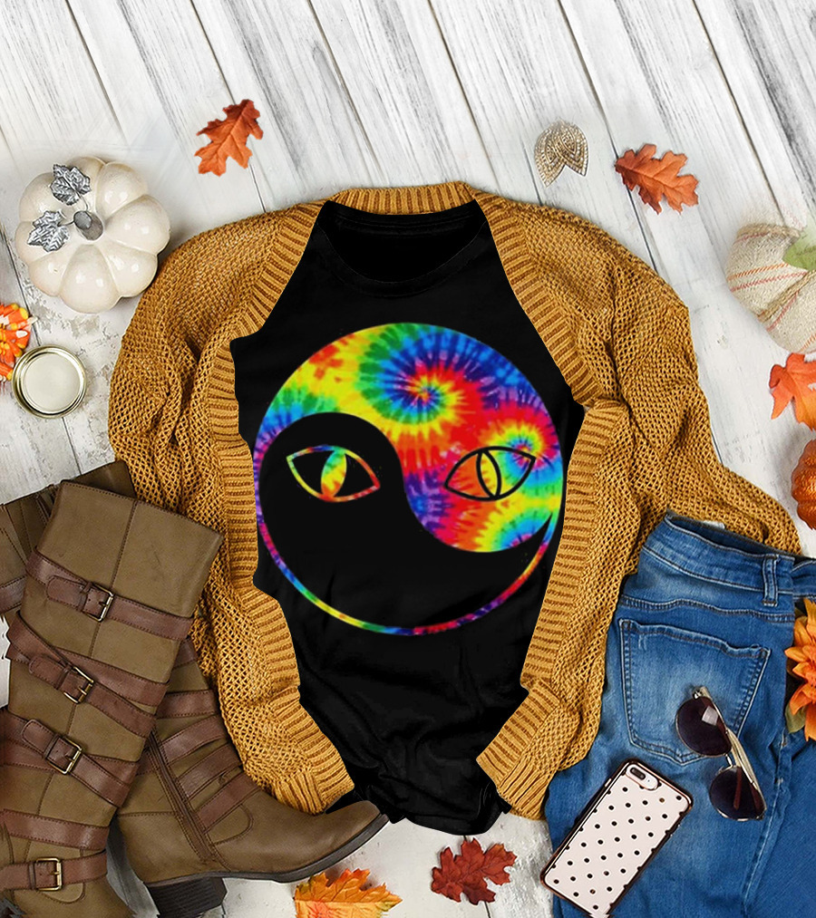 Tie Dye Yinyang Cats Rainbow Eyes Kitty T-Shirt