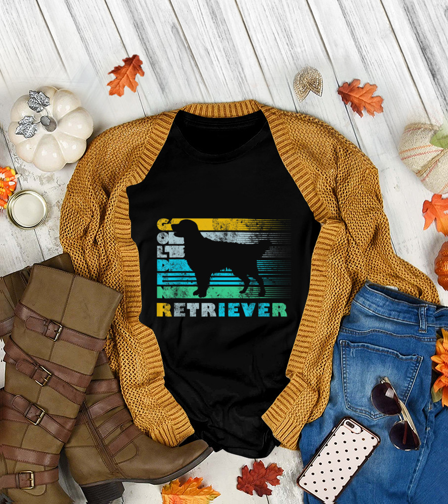 Golden Retriever Retro Striped T-Shirt