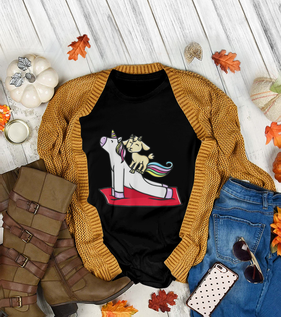 Yoga Unicorn Pose with Playful Goat Balance T-Shirt