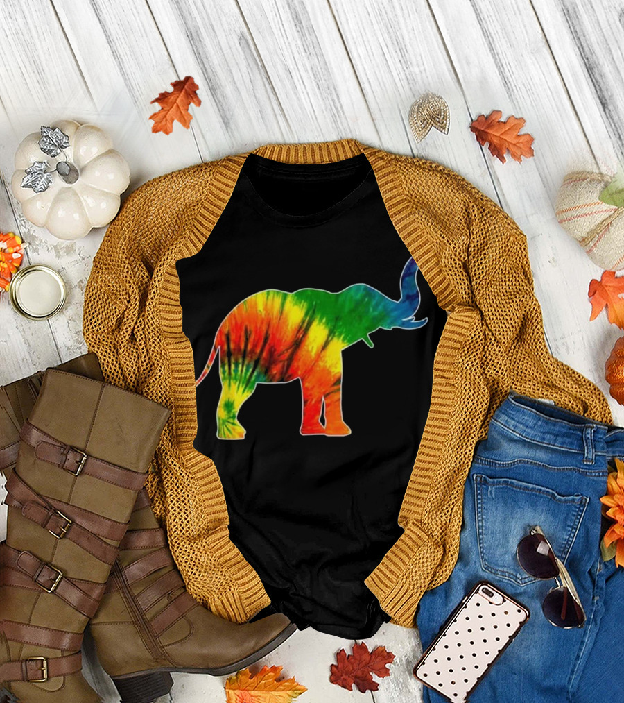 Tie Dye Elephant Save Animals Rainbow Effect T-Shirt