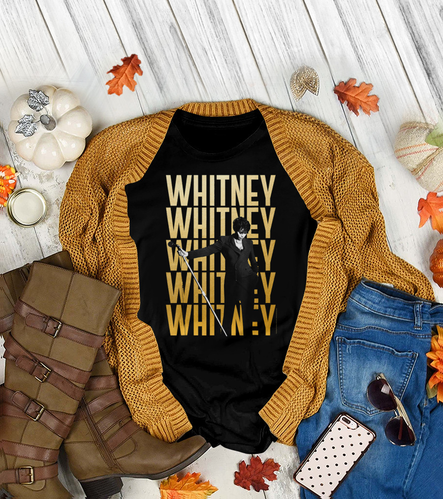 Whitney Houston Iconic Performance Typography Repeated Name T-Shirt