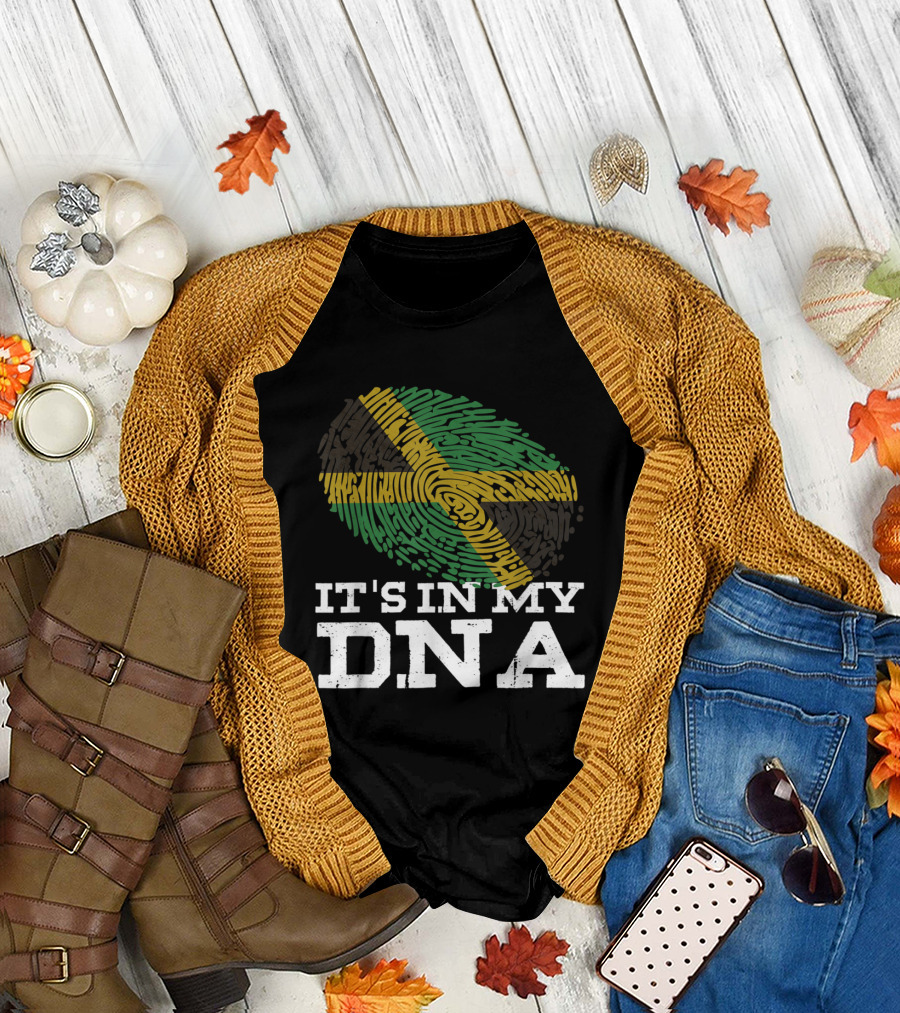 Jamaican DNA Flag Fingerprint Design Jamaican Pride in My DNA T-Shirt