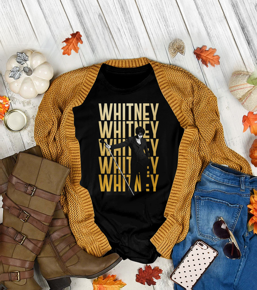 Whitney Houston Bold Repeat Iconic Singer Microphone Pose T-Shirt