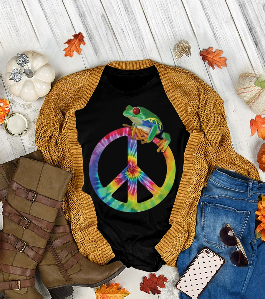 Tie Dye Peace Sign with Colorful Tree Frog T-Shirt
