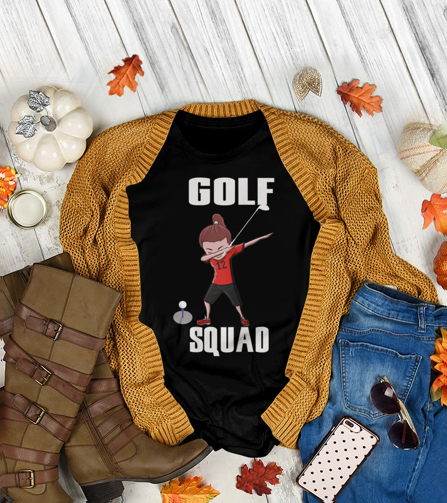 Golf Squad Dabbing Girl Dance Fun with Club and Ball T-Shirt