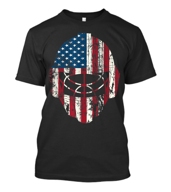 American Flag Hockey Player Helmet Vintage Grunge T-Shirt