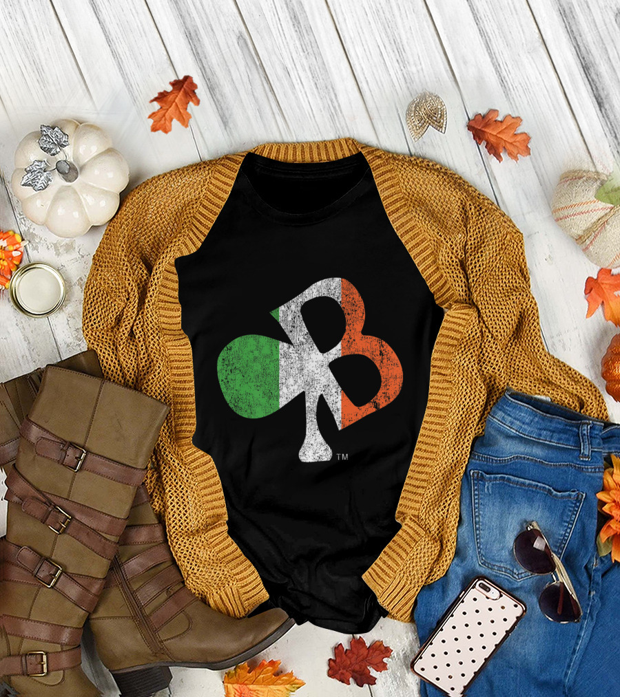 Celtic Shamrock Irish Flag Boston Lettering T-Shirt