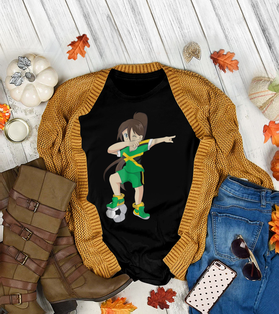 Jamaica Soccer Dabbing Animation with Girl in Green Uniform T-Shirt