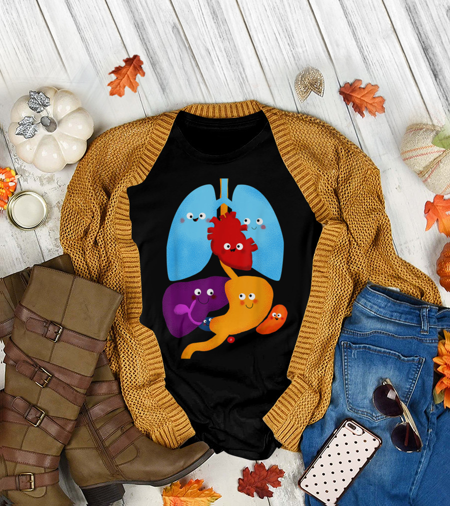 Happy Anatomy Heart Lung Cute Cartoon Organs T-Shirt