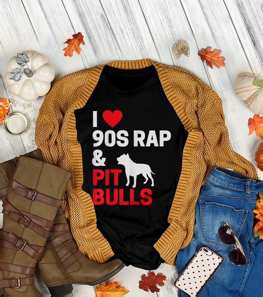I Love 90s Rap Music and Pit Bulls Iconic Hip Hop Era T-Shirt