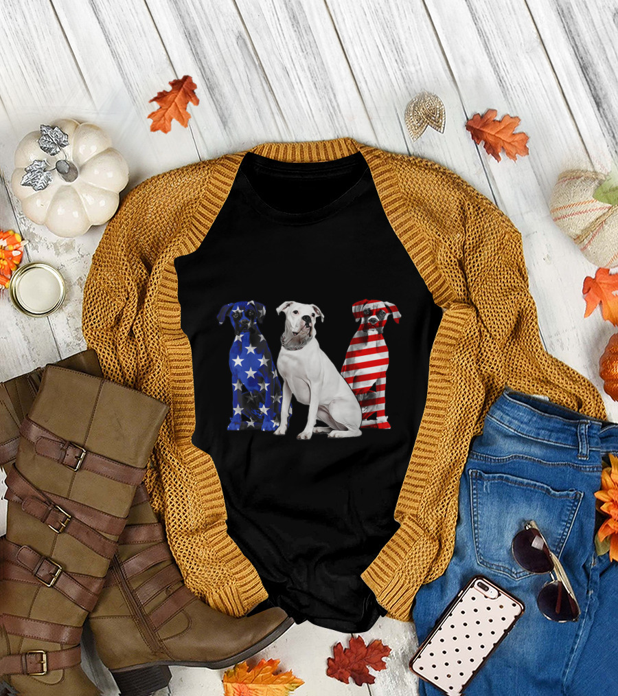 Boxer Dogs in American Flag Patterns for 4th of July T-Shirt
