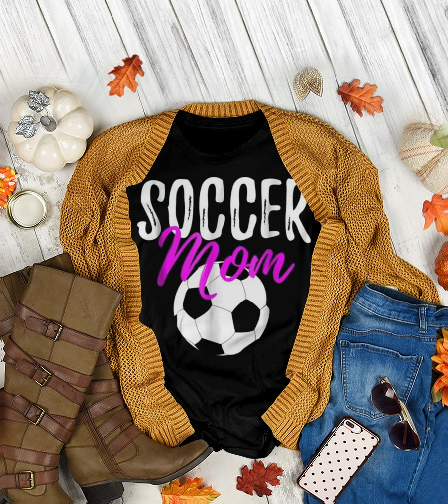 Soccer Mom Funny with Bold Pink Text Soccer Ball T-Shirt
