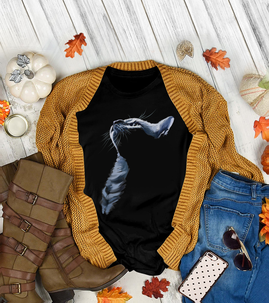 Grey Cat Abstract Shadowed Cats T-Shirt