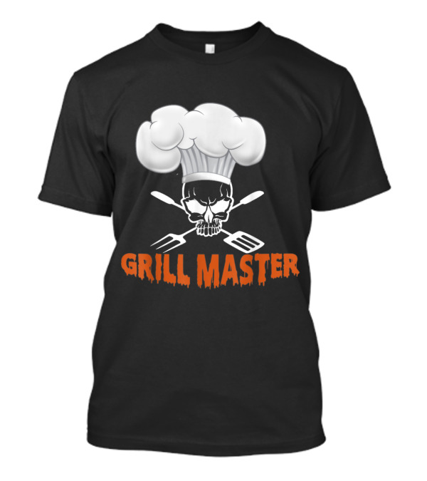 Grill Master Skull Chef With Cap And Crossed Utensils T-Shirt