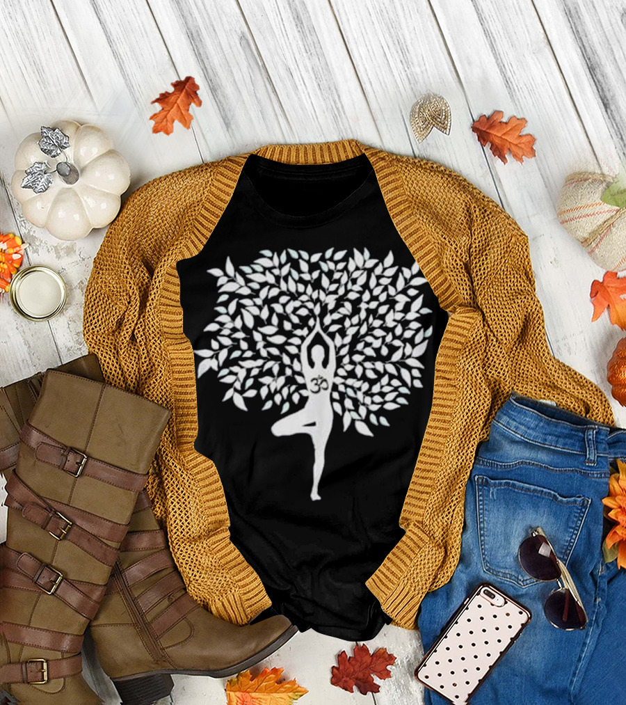 Tree Pose Yoga Om Symbol Leafy T-Shirt