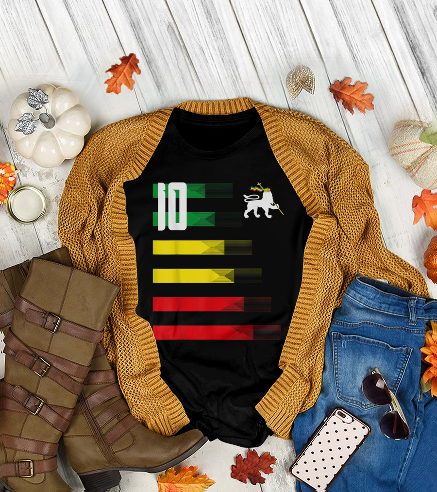 Ethiopia Rastafari Football Soccer Lion of Judah Green Yellow Red 10 T-Shirt
