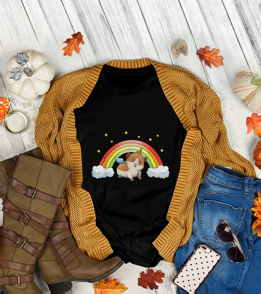 Guinea Pigacorn Unicorn Girl Rainbow Stars T-Shirt