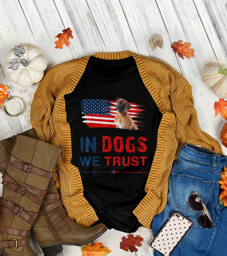 In Dogs We Trust Boxer American Flag 4th Of July T-Shirt