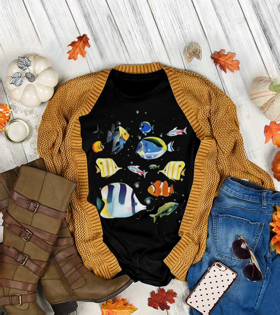 Tropical Fish Aquarium Under Ocean with Colorful Marine Life T-Shirt