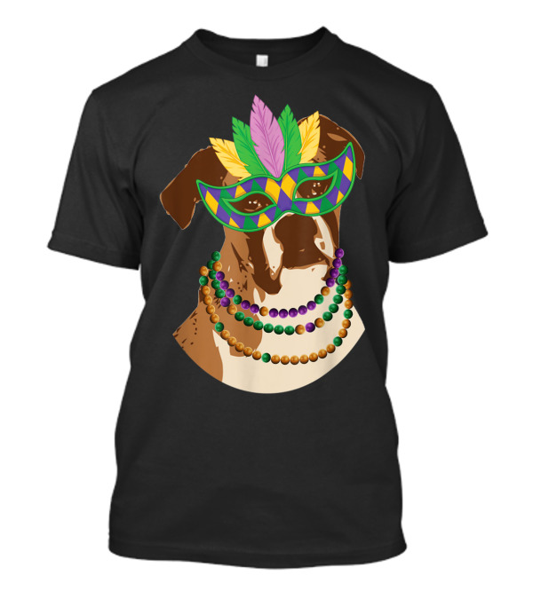 Boxer Dog Wearing Mardi Gras Mask And Beaded Necklace T-Shirt