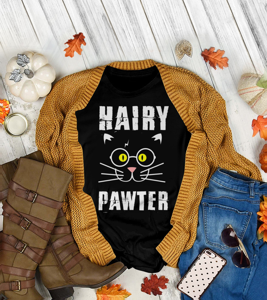 Hairy Pawter Cat with Glasses and Lightning Bolt T-Shirt