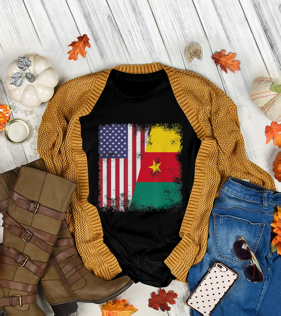 Half American Half Cameroonian Flag T-Shirt