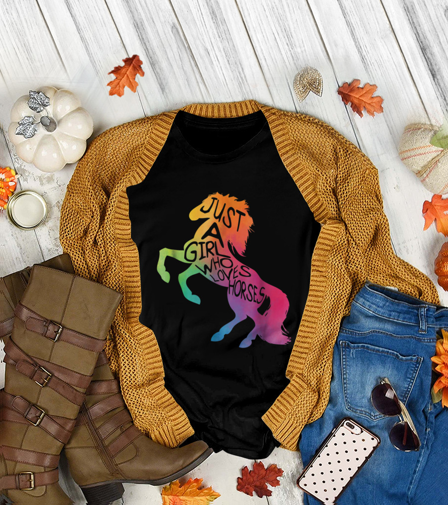 Just A Girl Who Loves Horses Rainbow Horse Equestrian T-Shirt