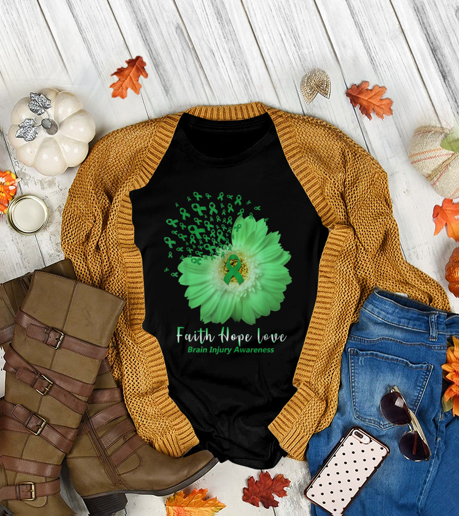 Faith Hope Love Brain Injury Awareness Daisy T-Shirt