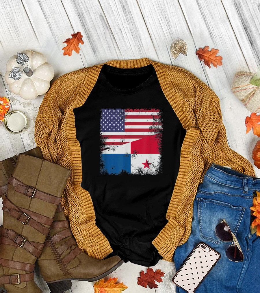 Grunge Half American Flag Half Panamanian Flag T-Shirt