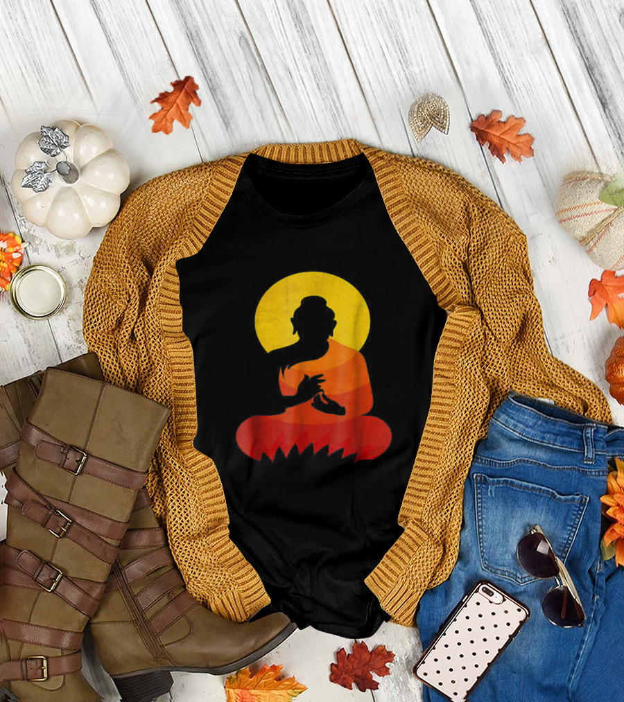 Buddha YingYang Zen Yoga Meditative Silhouette with Halo T-Shirt