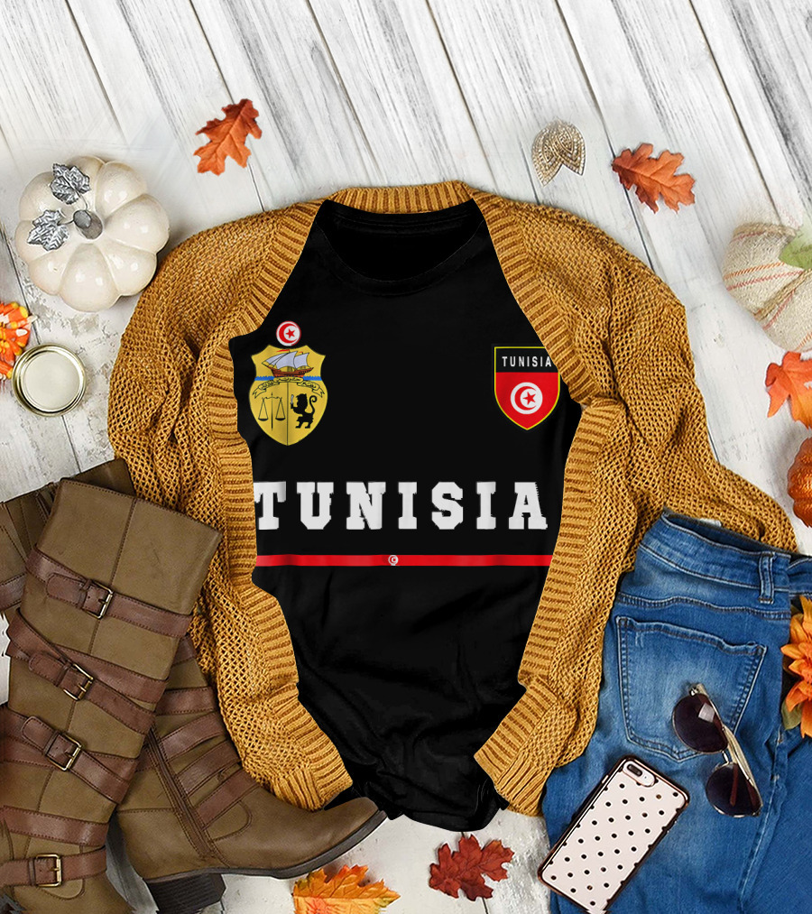 Tunisia Crest Emblem Shield with Flag Patch Soccer Jersey T-Shirt