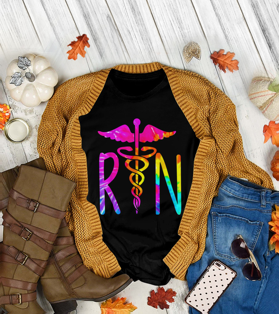RN Registered Nurse Tie-Dye Caduceus T-Shirt