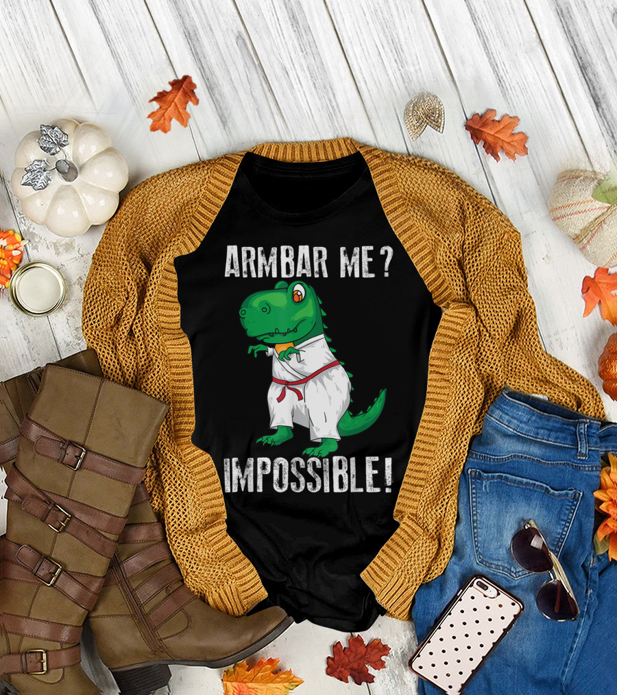 Armbar Me Impossible Cool Judo Dino in Gi with Red Belt T-Shirt