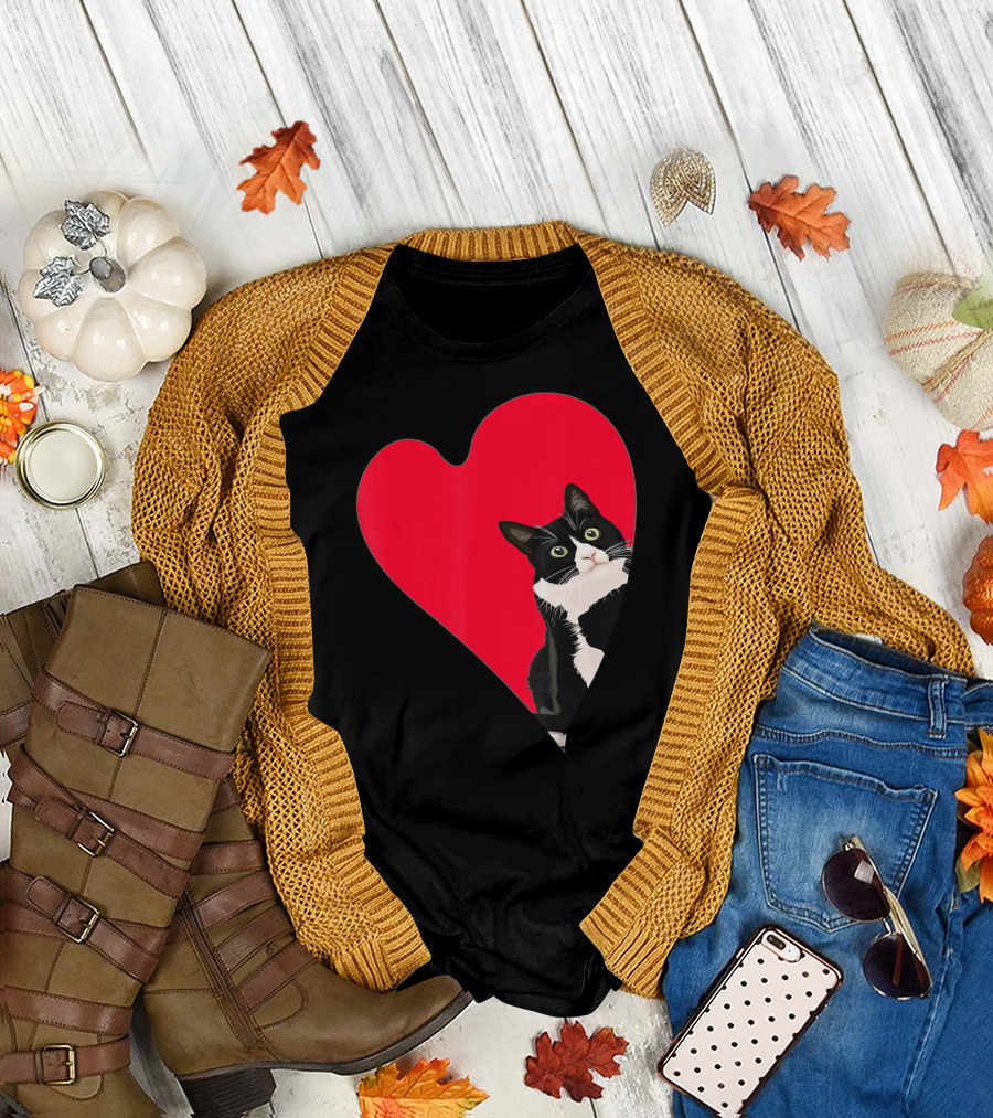 Tuxedo Cat Valentine Heart for Kitten and Ani T-Shirt