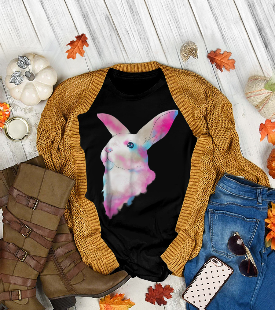 Cute Space Rainbow Blur Rabbit with Colorful Ears T-Shirt