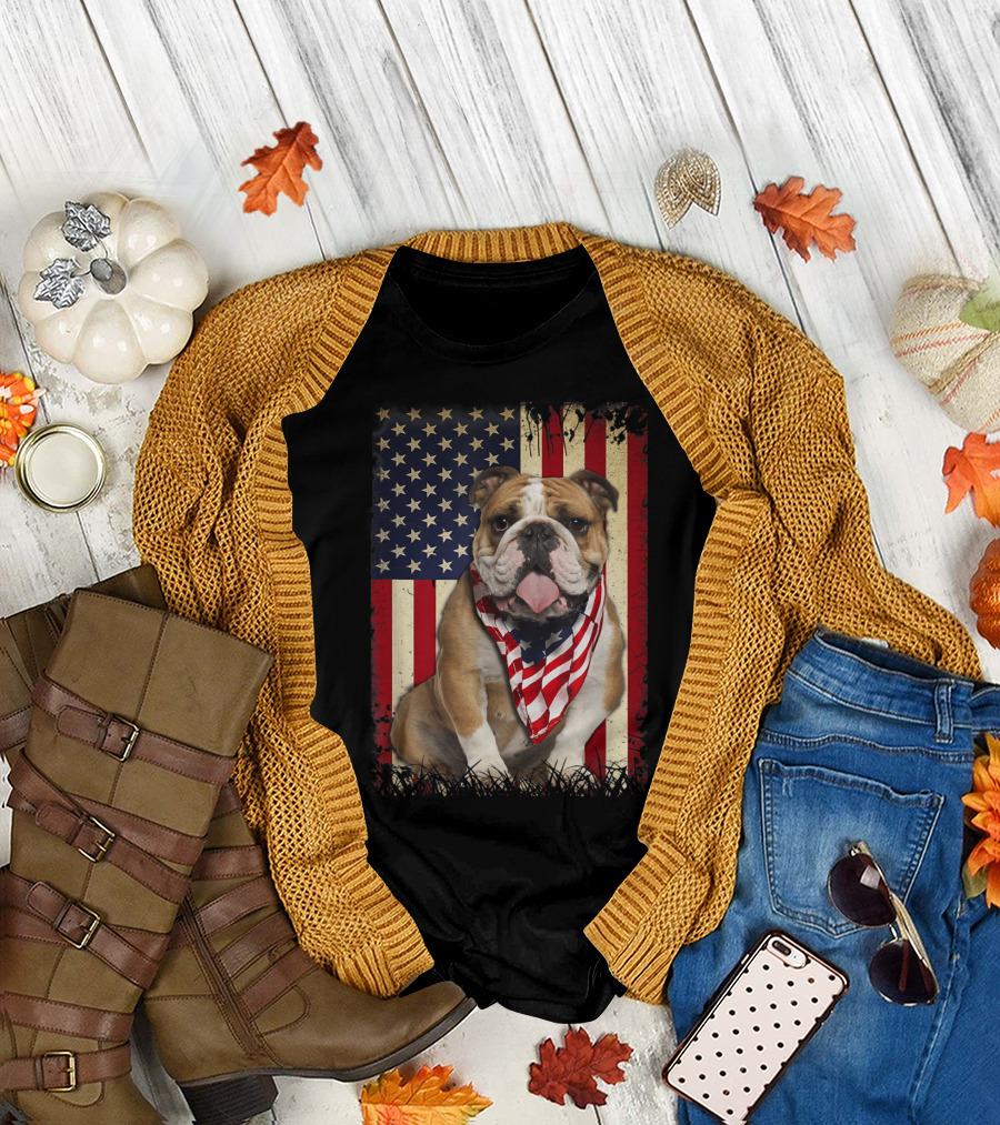 Bulldogs American Flag Independence Day USA Pride T-Shirt