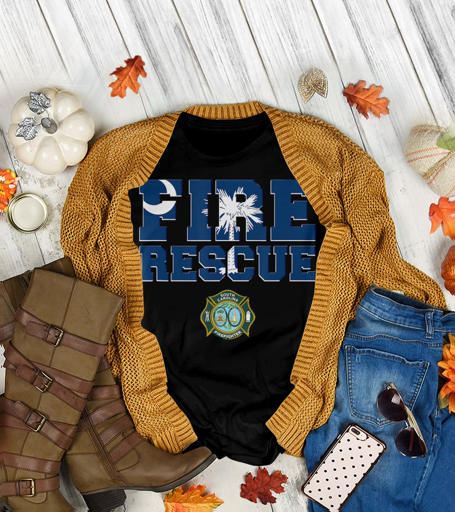 South Carolina Firefighter Fire Rescue Palmetto Emblem T-Shirt
