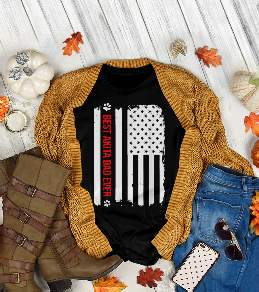 BEST AKITA DAD EVER USA PAWS T-Shirt