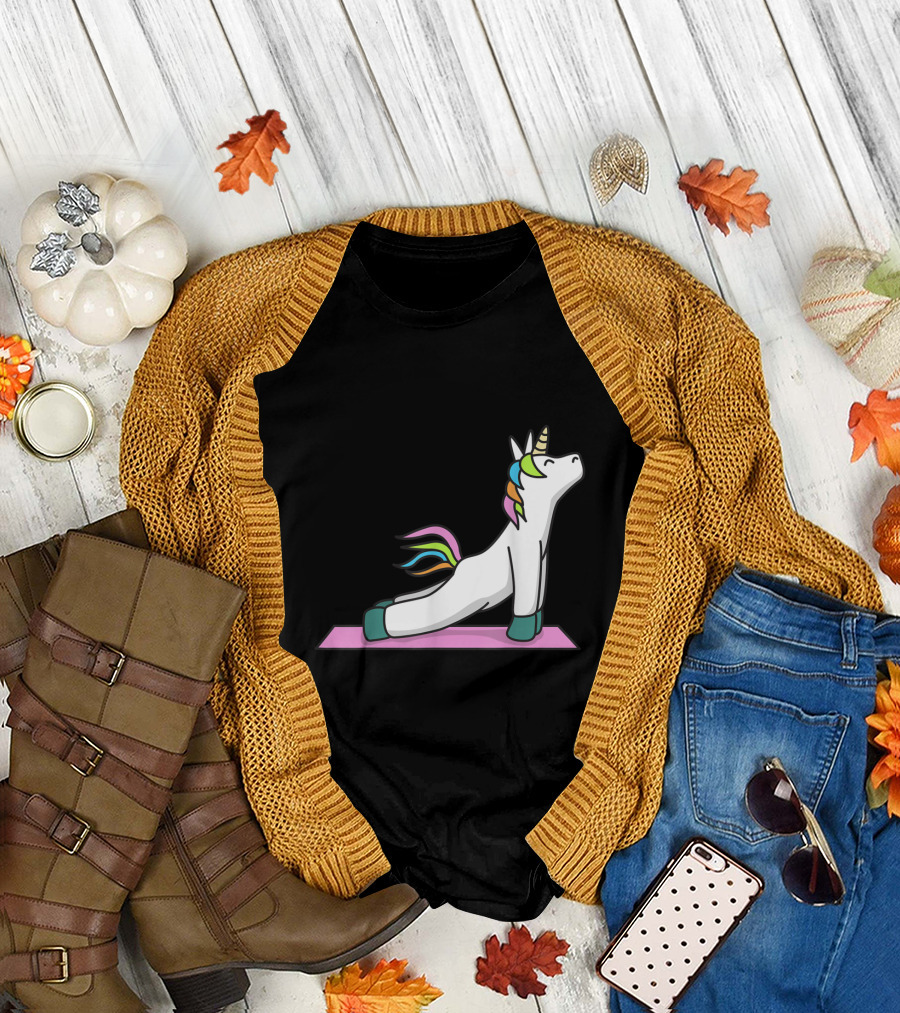 Cute Unicorn Meditation Yoga Pose on Mat T-Shirt