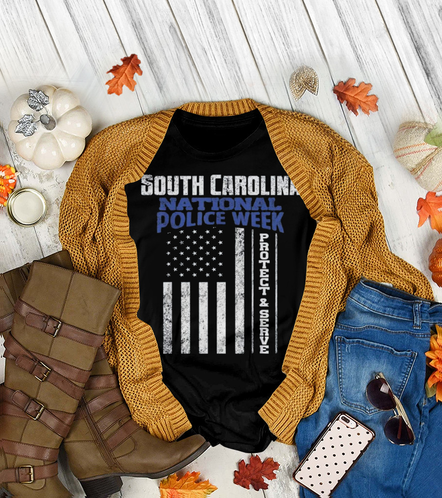 South Carolina National Police Week Protect and Serve Flag T-Shirt