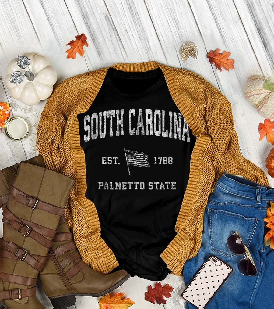 South Carolina Palmetto State Est. 1788 Vintage US Flag T-Shirt