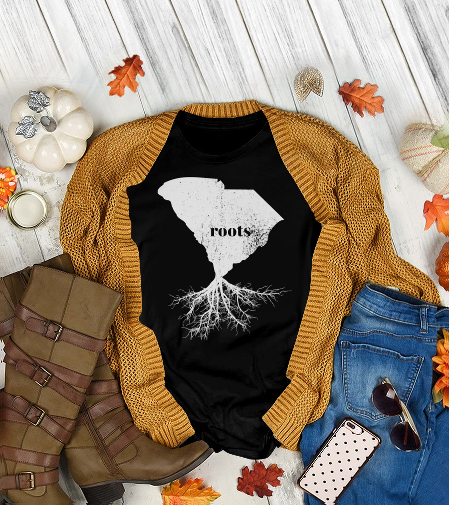 South Carolina Roots Silhouette with White Map and Tree T-Shirt