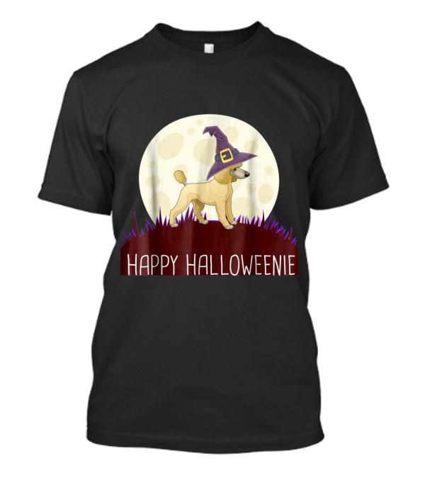 Happy Halloweenie Witch Hat Poodle In Full Moon T-Shirt