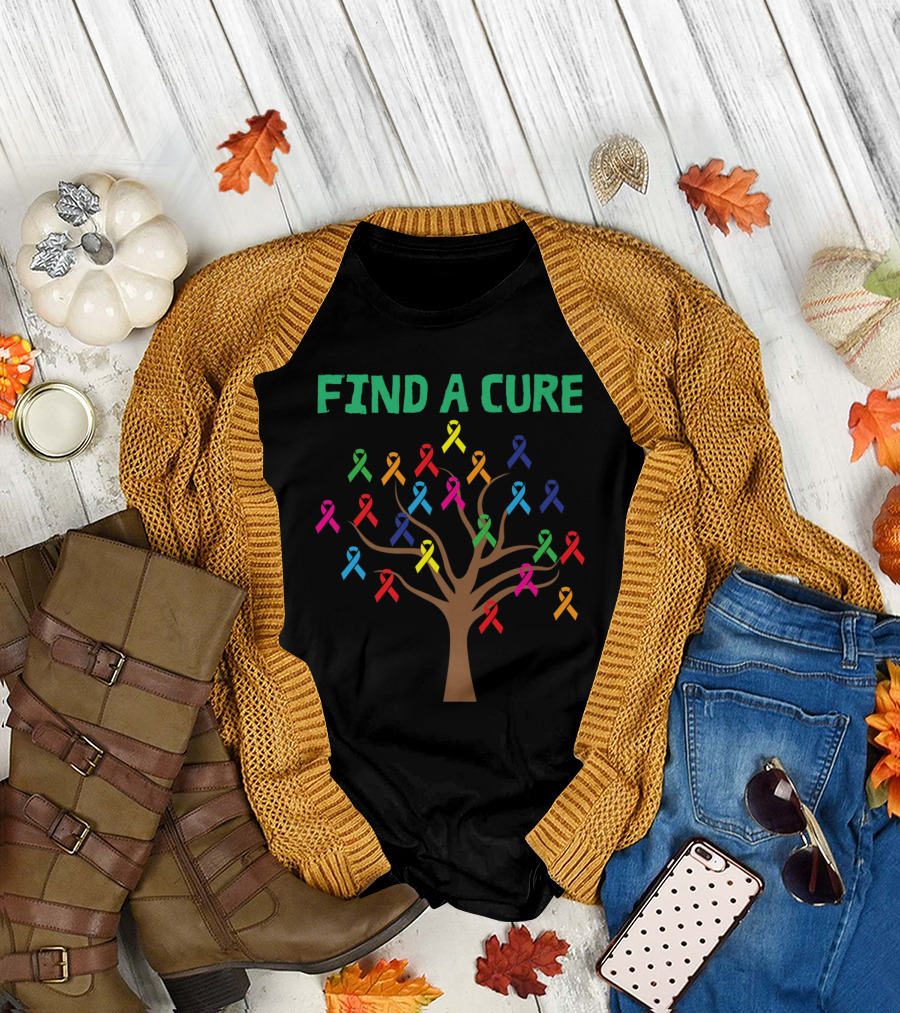 Find A Cure Rainbow Ribbon Tree T-Shirt