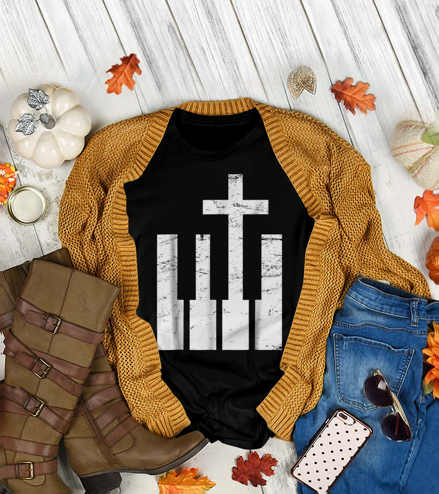 Keyboard And Cross Musician Christian T-Shirt