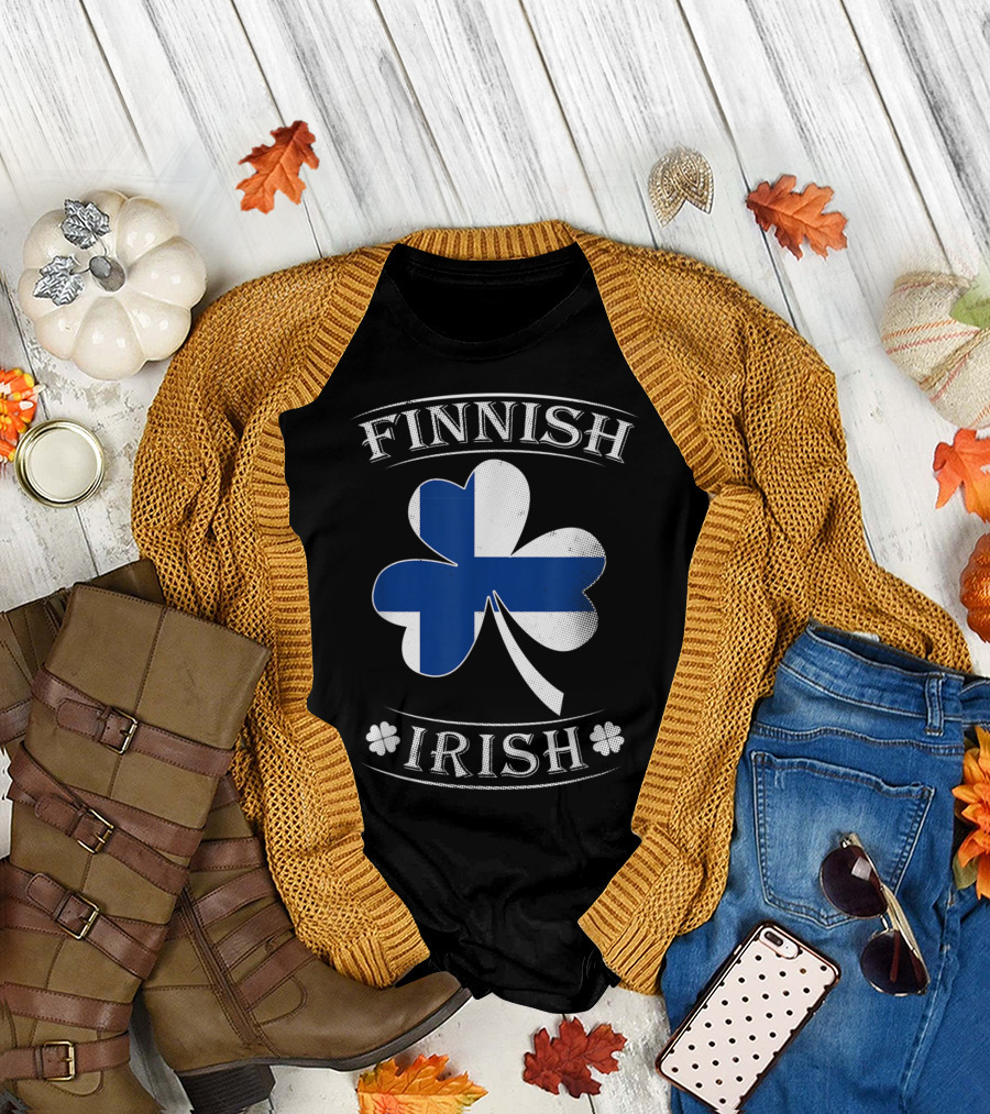 FINNISH IRISH Shamrock with Blue Cross Flag T-Shirt