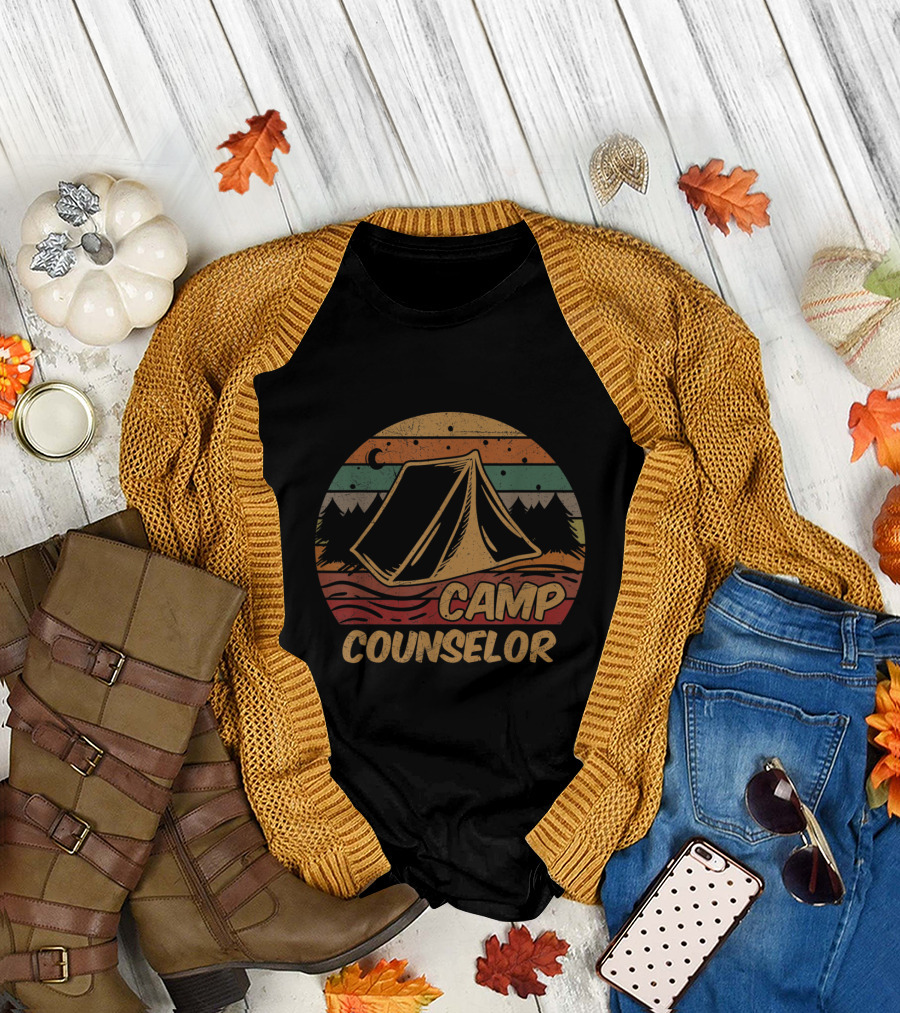 Camp Counselor Camping Lovers Retro Tent Forest Scene T-Shirt