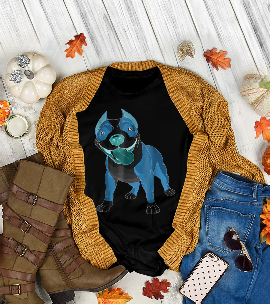 AWESOME PITBULLS Fun Scary Pitbulls Staffo Playful Blue Dog T-Shirt